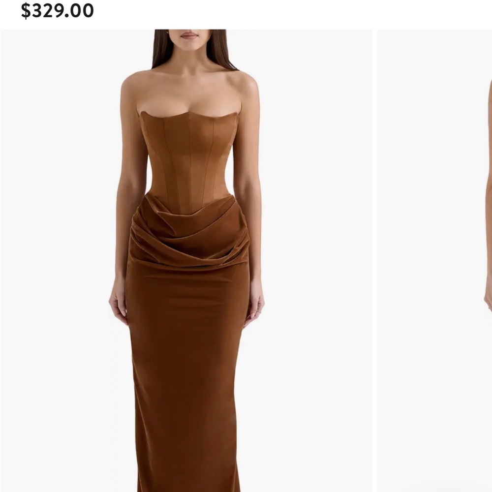 House of CB Brown Strapless Maxi Dress